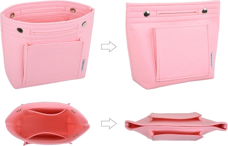 Vercord Mini Slim Small Felt Purse Organizer Insert Inside Handbag Tote Pocketbook for Women Pink - Image 5